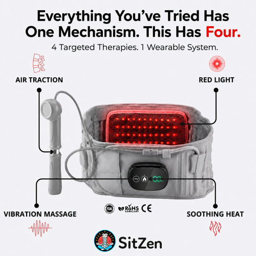 SitZen 4-in-1 back support belt – air traction, red light therapy, vibration massage and heat