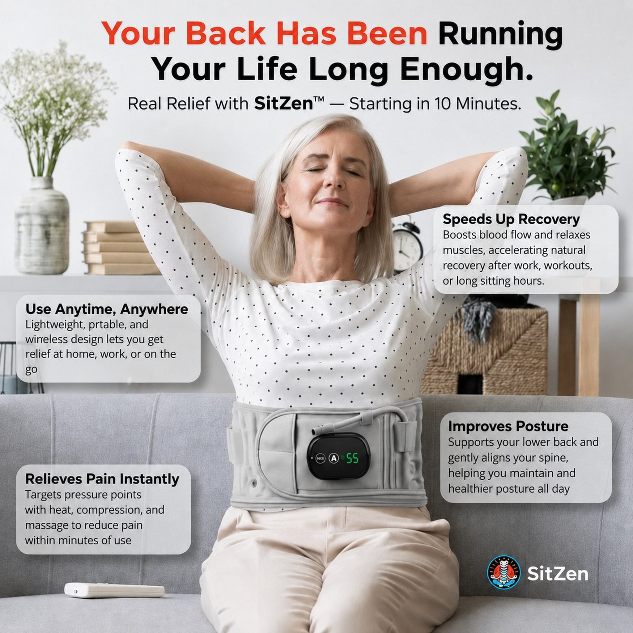 SitZen back pain relief belt – speeds recovery, relieves pain instantly, improves posture