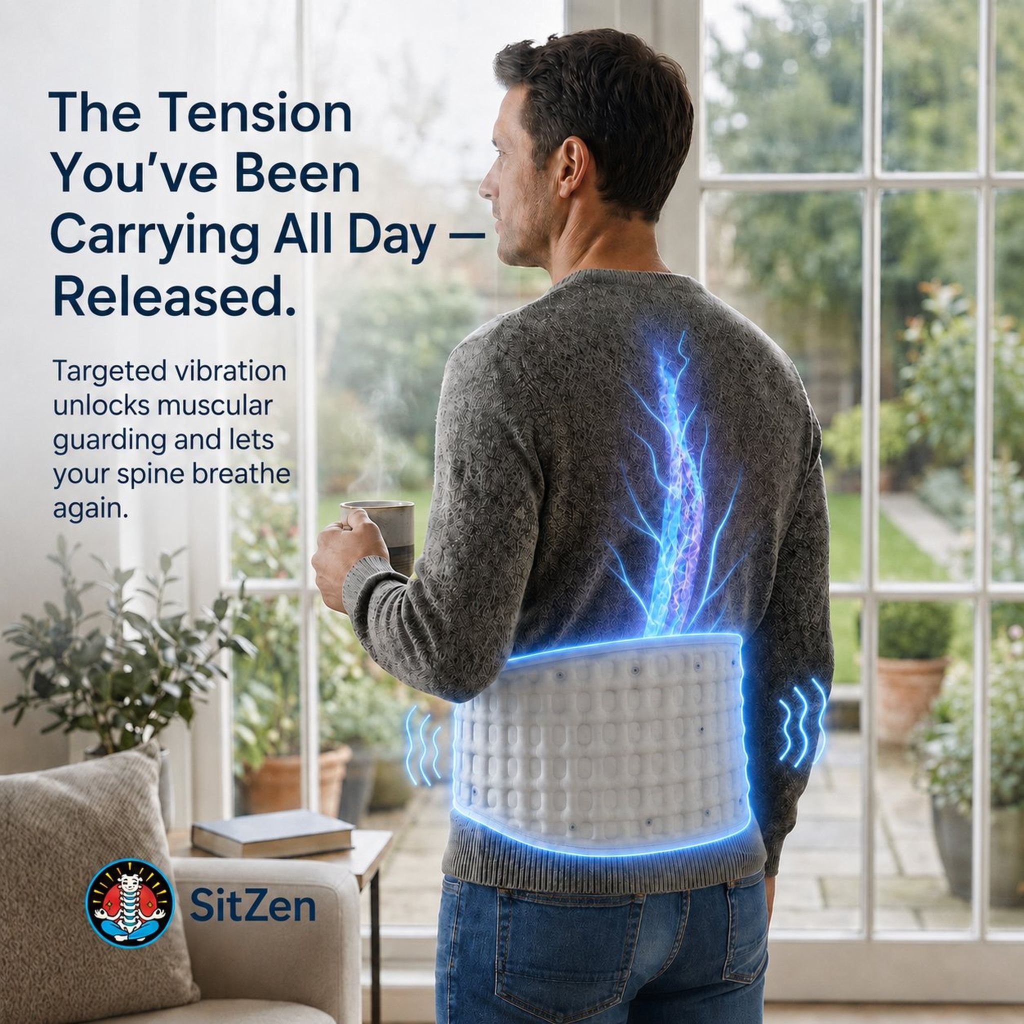SitZen vibration massage back brace for sciatica and tight lower back muscles