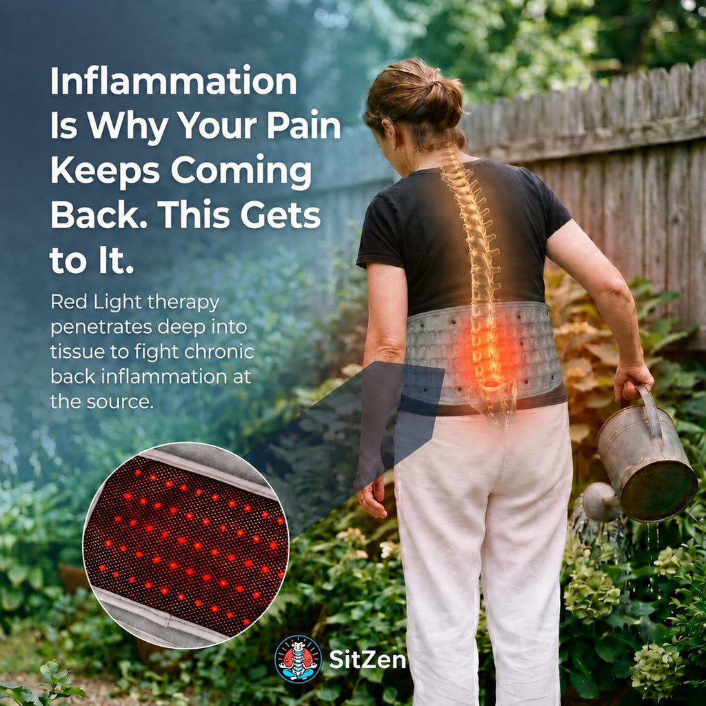 SitZen red light therapy back belt reducing chronic lower back inflammation