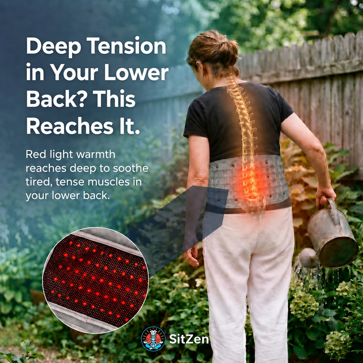 SitZen red light back belt – soothing warmth for tired, tense lower back muscles