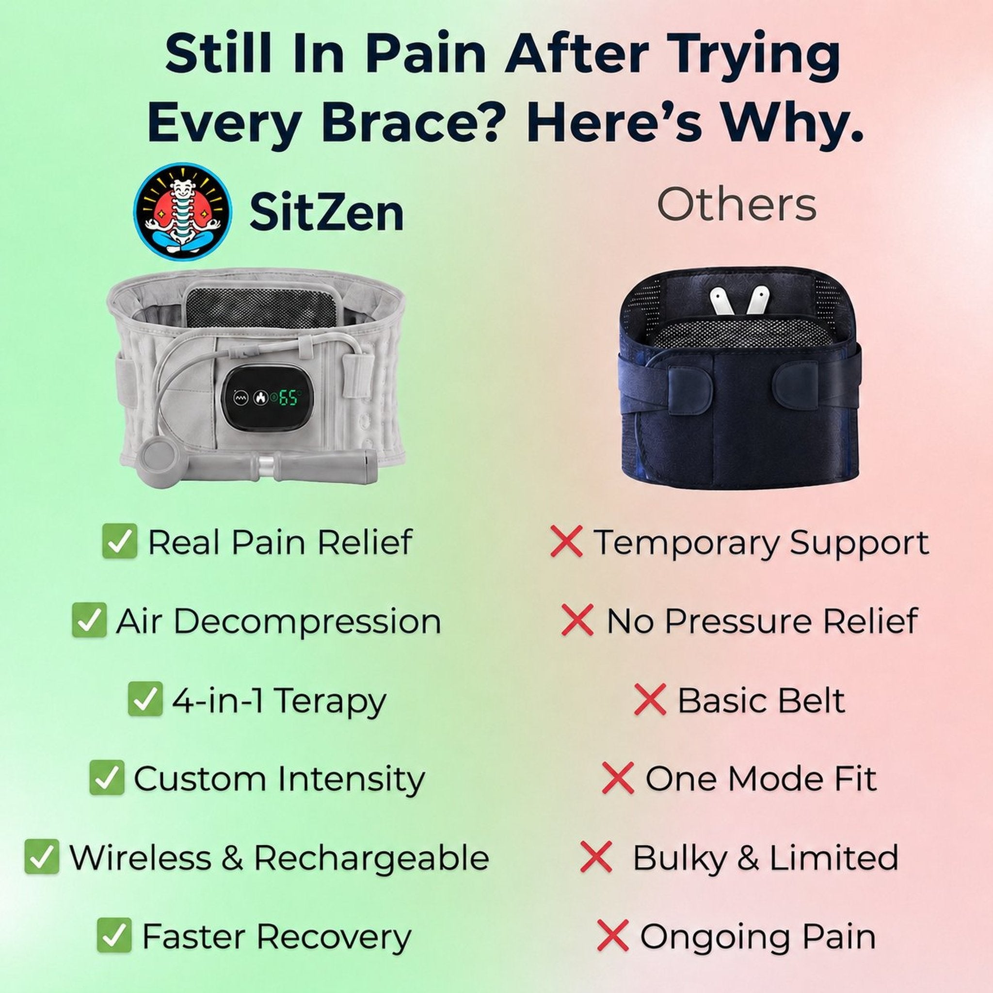 SitZen vs ordinary back belts – air decompression and 4-in-1 therapy vs basic lumbar support
