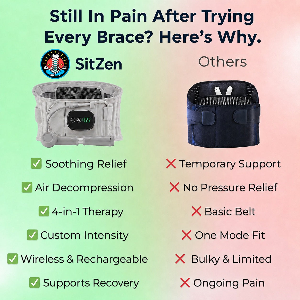 SitZen vs ordinary back belts – air decompression and 4-in-1 therapy vs basic lumbar support