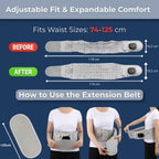 SitZen back belt size guide – adjustable fit for waist 74 to 125cm including extension